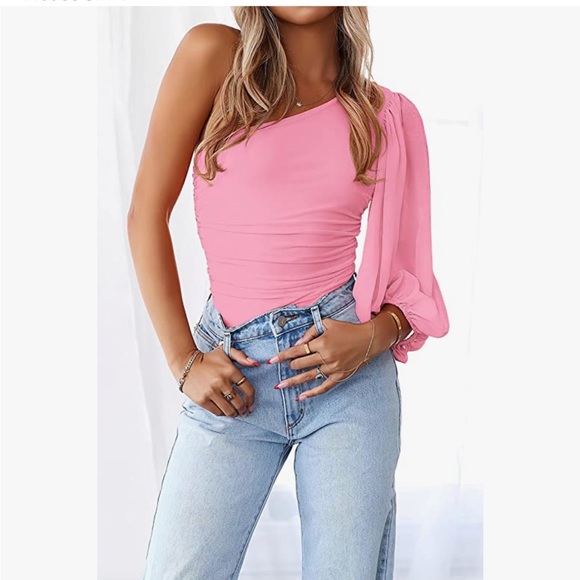 NWT One Shoulder Pink Top - Picture 2 of 7